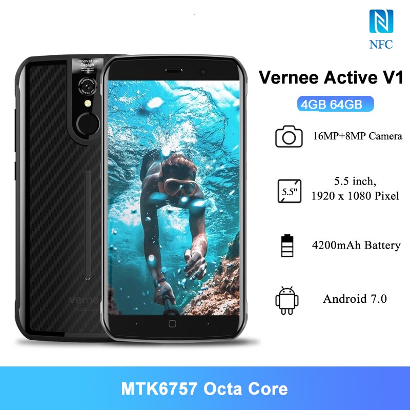 Vernee Active V1 NFC IP68  ߰ ޴, 5.5 ġ..